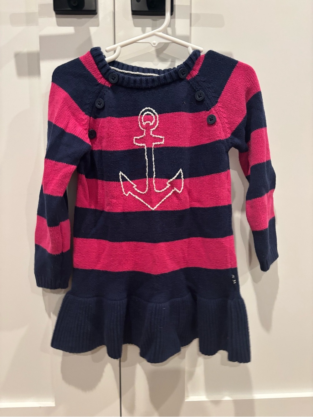 Nautica Navy and Hot Pink Striped Anchor Knit Dress